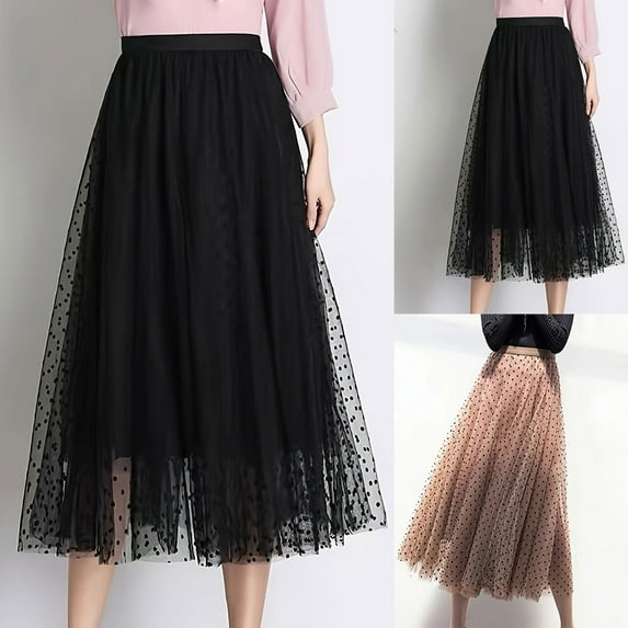 PUMISAS Summer Skirts For Women High Waisted Solid Color Elastic Waist Skirts Casual A-Line Mid-Length Skirts