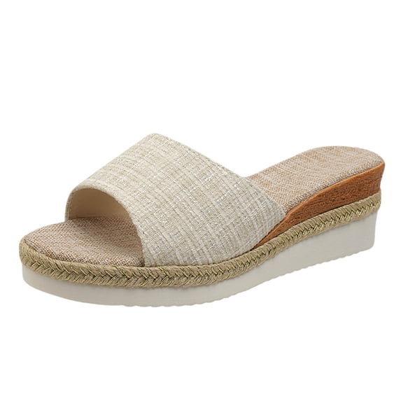 PUMISAS Summer Slippers For Women Breathable Beach Slippers Outside Hollow Casual Open Toe Shoes Solid Color Comfortable Iinen Slippers
