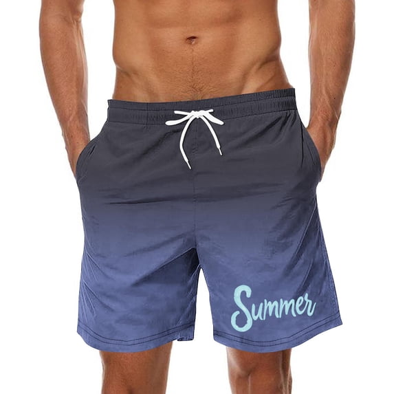 PUMISAS Summer Swim Trunks For Men Elastic Waist Shorts Beach Drawstring Pants With Pockets Gradient Color Print Shorts