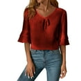 thumbnail image 1 of PUMISAS Summer T-Shirt For Women Elbow-Length Sleeve Casual Loose Tops V-Neck Casual Tunic Blouses Solid Color Pullover, 1 of 8