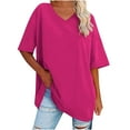 thumbnail image 1 of PADFRYBK Summer T-Shirt For Women Solid Color Casual Loose Tops V-Neck Loose Comfortable Pullover Elbow-Length Sleeve Tunic Blouses, 1 of 4