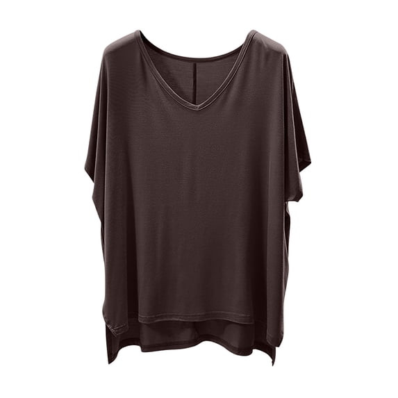 PADFRYBK T-Shirt For Women Casual V-Neck Pullover Short Sleeve Solid Color Side Split Tops Loose Casual Tunic Blouses