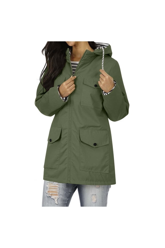 Waterproof Rain Jacket For Women Casual Loose Long Sleeve Raincoat Hooded Outerwear Jacket With Pockets