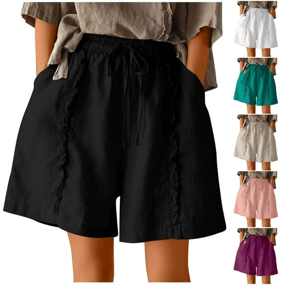 PUMISAS Wide Leg Pants For Women Summer Drawstring Shorts High Waist Elastic And Adjustable Waistband Pants Casual Loose Solid Color Shorts