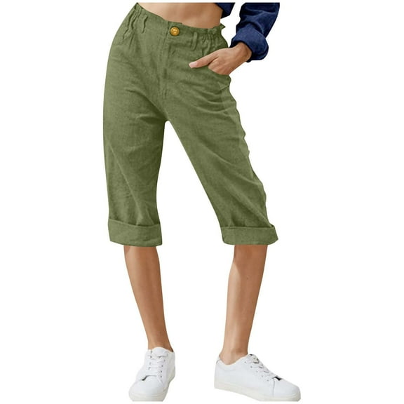 PUMISAS Wide Leg Pants For Women High Waist Elastic And Adjustable Waistband Pants Summer Button Straight Leg Shorts Casual Loose Solid Color Shorts With Pockets