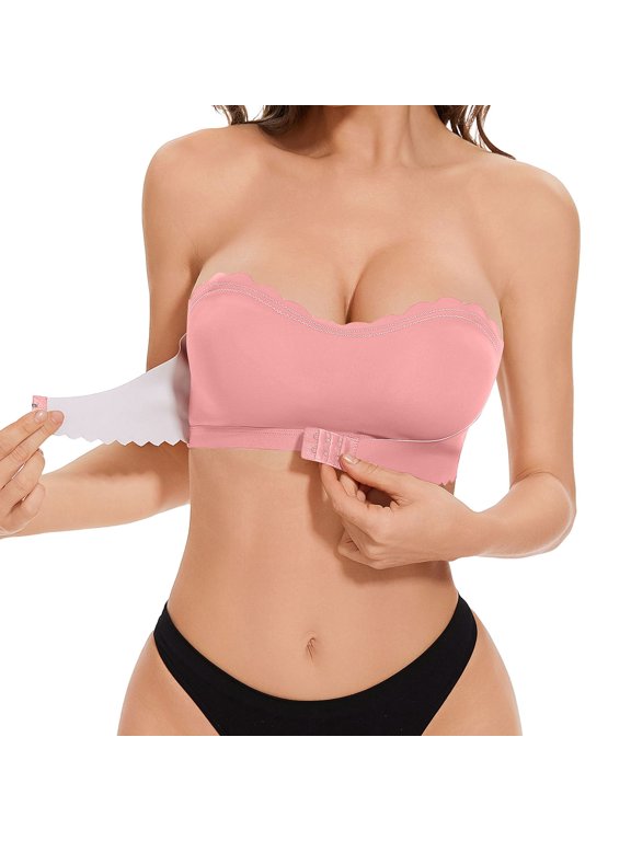 Wireless Bras For Women Push-Up Seamless No Underwire Solid Color Top Wrap Bra With Back Buckle Gathered Strapless Bras