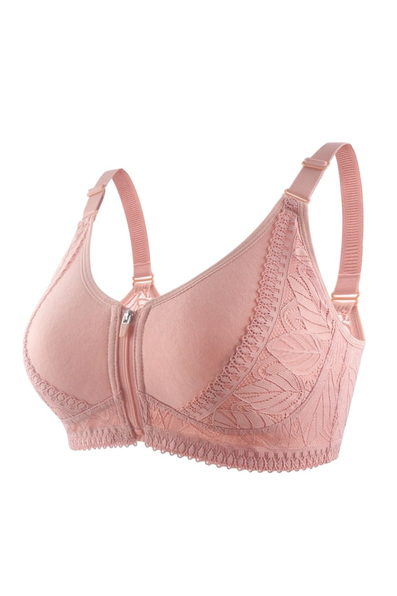 Zip Front Bra For Women Wirefree Breathable Front Closure Bra Oversized Lace Bras With Adjustable Straps