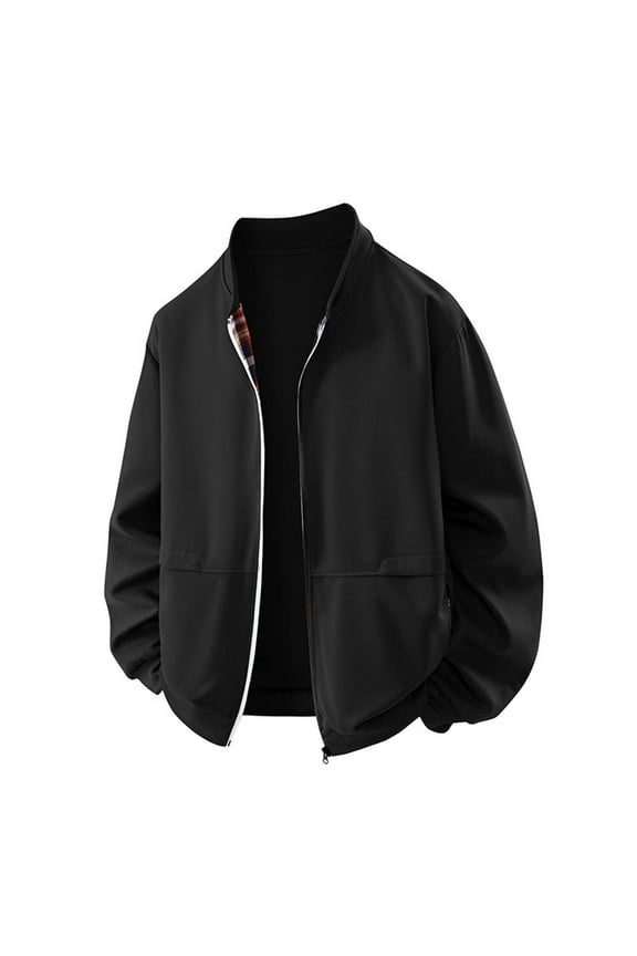 Zip Up Cardigan For Men Long Sleeve Full Zipper Casual Loose Jacket With Checkered Shirt