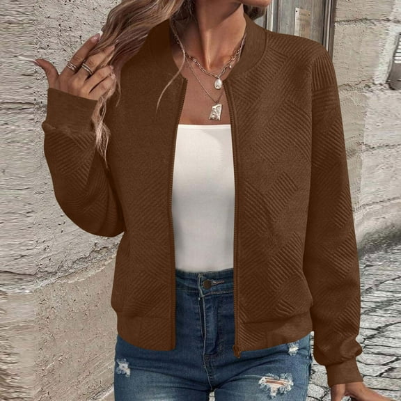 PUMISAS Zip Up Cropped Jacke For Women Cardigan Zip Front Sweatshirts Long Sleeve Casual Loose Outwear With Pockets