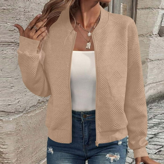 PUMISAS Zip Up Cropped Jacke For Women Cardigan Zip Front Sweatshirts Long Sleeve Casual Loose Outwear With Pockets