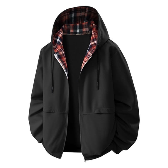 PADFRYBK Zip Up Hoodies For Men Long Sleeve Full Zipper Cardigan Coat Casual Loose Jacket With Checkered Shirt