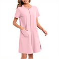 thumbnail image 1 of PUMISAS Zip Up Nightgown For Women Cocktail-Length Crew Neck Dresses Casual Loose Dress Short Sleeve Home Elastic Waist Dresses With Pockets, 1 of 6