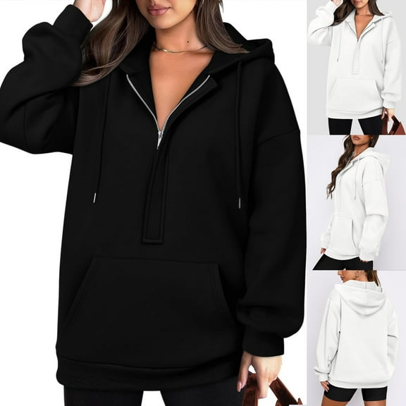 PUMISASHoodies For Womens Half Zip Pullover Tops Crew Neck Casual Loose Shirt Long Sleeve Fall Tunic Sweatshirts Blouses With Pockets