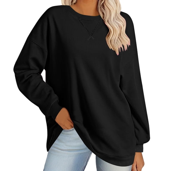 PUMISASSweatshirt For Women Casual Loose Pullover Tops Crew Neck Solid Color Going Out Shirt Long Sleeve Tunic Blouses