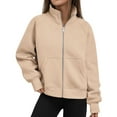 thumbnail image 1 of PUMISASZip Up Sweatshirt For Womens Casual Loose Long Sleeve Jacket Solid Color Hoodless Coat With Pockets, 1 of 9