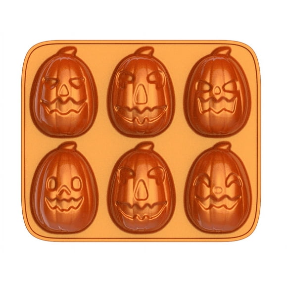 Way to Celebrate Pumpkin Cast Aluminum 6-Cavity Baking Pan, Orange lridescent