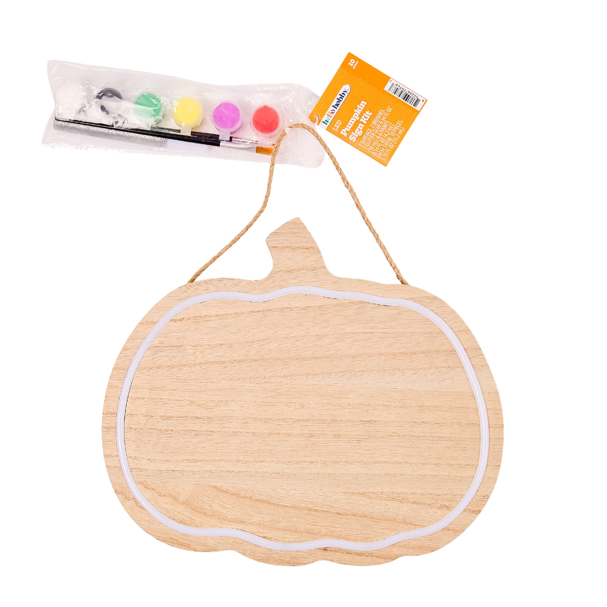 Hello Hobby Pumpkin LED Plaque, Unfinished Wood Surface, H 10" x W 11.5" x D 0.59"