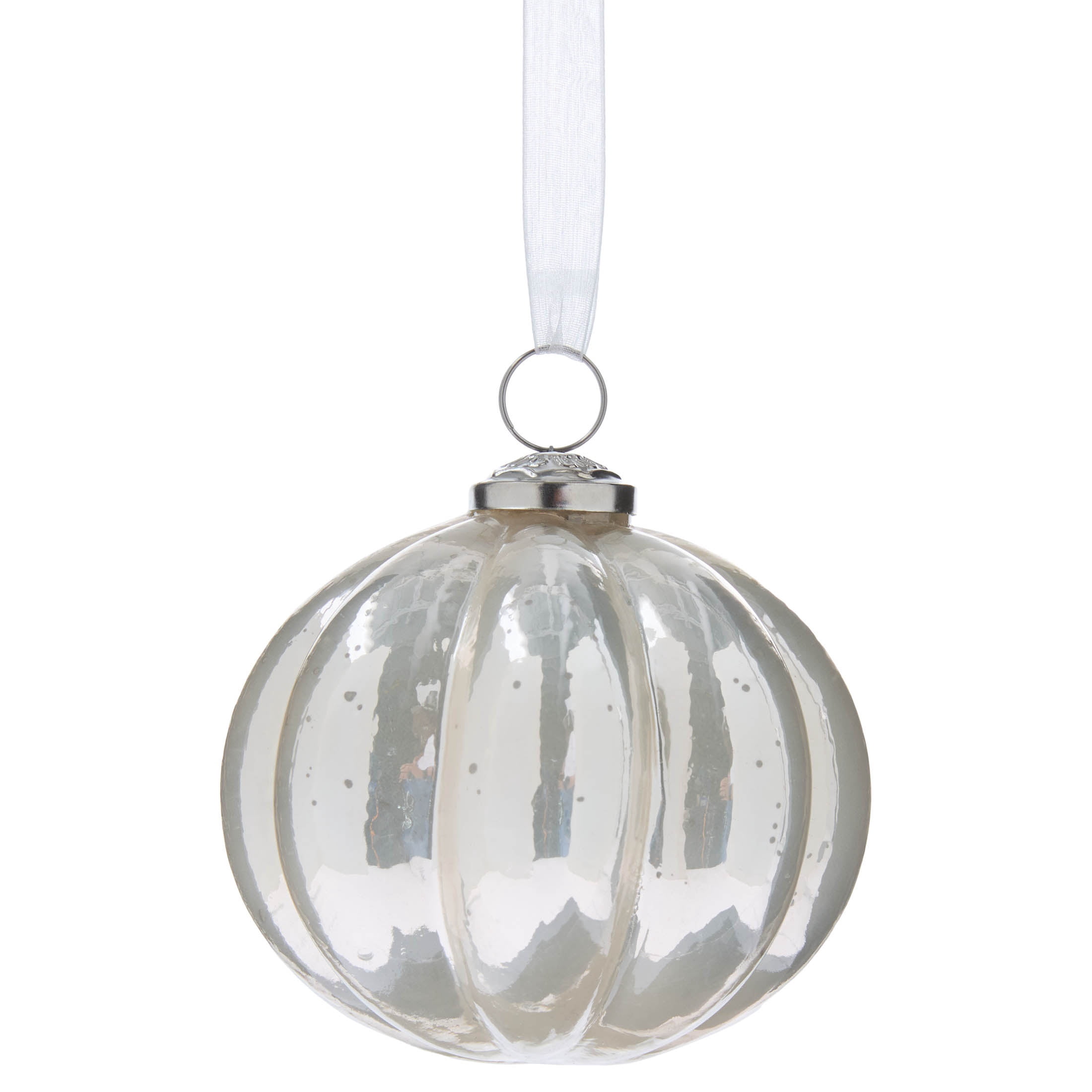 Silver Mercury-Style Glass Ribbed Christmas Ornament, 3.8", by Holiday Time