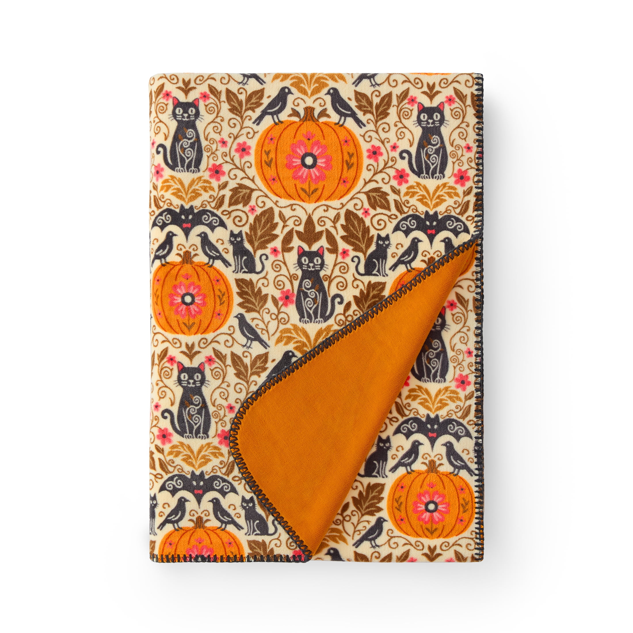 Boo-tique Halloween Oversized Couch Throw Blanket, Pumpkin Patch, Orange, 50 x 72 in