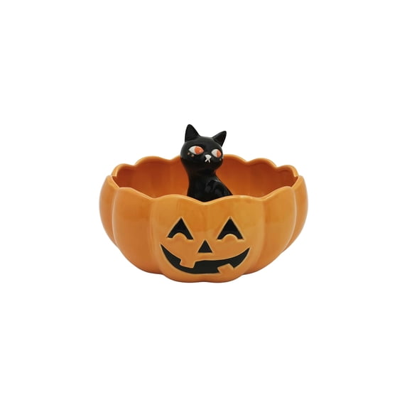 Way to Celebrate Halloween Cat in Pumpkin Ceramic Serve Bowl