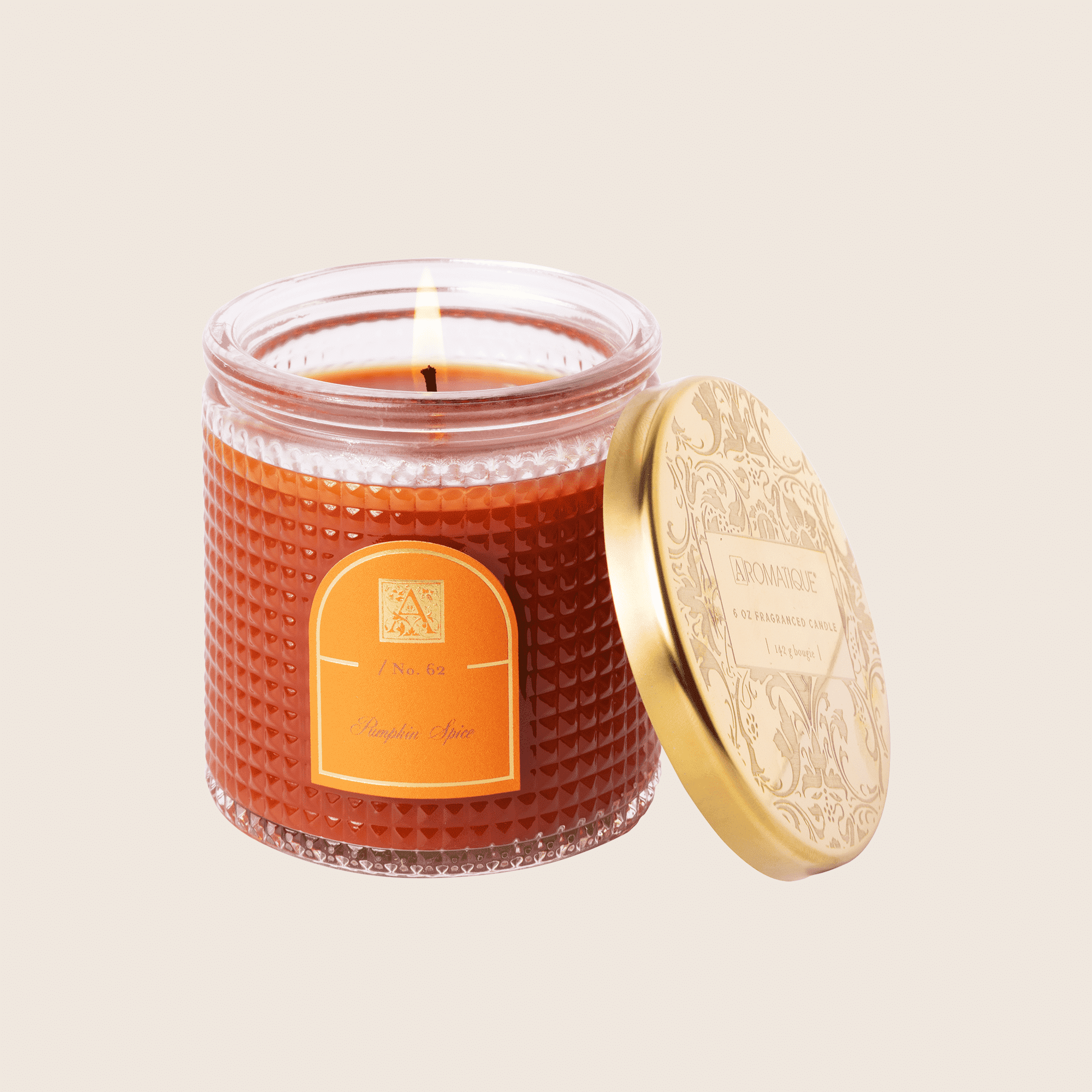PUMPKIN SPICE Aromatique Textured Glass Metal Lid 6 oz Scented Jar Candle