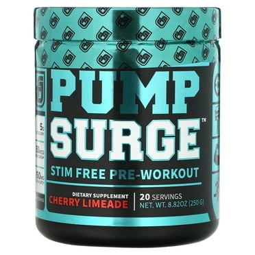 PUMPSURGE Caffeine Free Pump & Nootropic Pre Workout Supplement - Non Stimulant Preworkout Powder & Nitric Oxide Booster - 20 Servings, Cherry Limeade