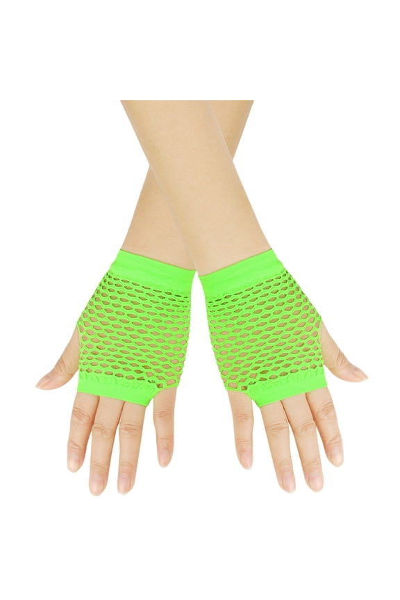Breathable Stretch Nylon Fishnet Mesh Short Wrist Gloves, Fingerless Design Neon Color Emo Scene Halloween Party Supply Mint Green One Size