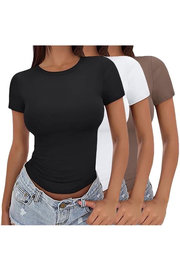 Crew Neck 1/4 sleeve Plus Size Tops Casual Cottagecore Summer T Shirt Casual Shirts boho tops for women summer Coffee L