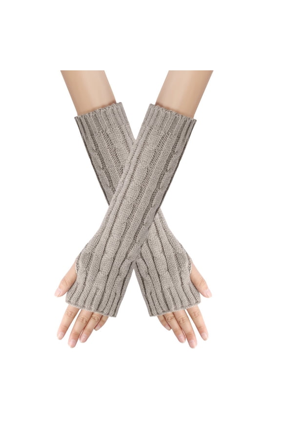 Daily Typing Driving Wool Blend Knitted Arm Warmers, Loose Fit Cable Twist Long Over Elbow Fingerless Thumb Hole Thermal Mittens C One Size