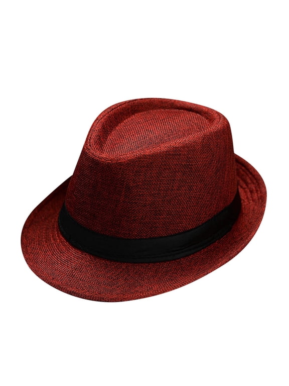 Derby Hat Men Men's Fedoras Hats for Men Mens Fedora Hat Panama Hat with Brim Unisex Hat Derby Hat Horse Racing Hats Fedora Hats for Men Women Red One Size
