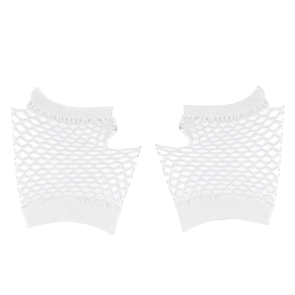 PUMXQ Plain Stretch Nylon Fingerless Fishnet Gloves, Short Wrist Length Multi Neon Fluorescent Cosplay Concert Party Accessory White One Size