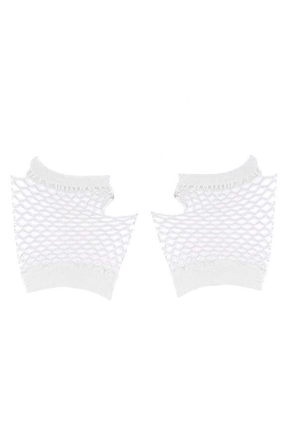 Plain Stretch Nylon Fingerless Fishnet Gloves, Short Wrist Length Multi Neon Fluorescent Cosplay Concert Party Accessory White One Size
