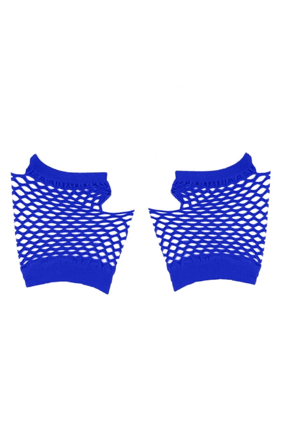 Women's Short Wrist Fingerless Fishnet Mesh Gloves, Thumb Cutout Stretchy Nylon Neon Fluorescent Color Accessory for Emo Goth Punk Rave Festival Cosplay Party Blue One Size