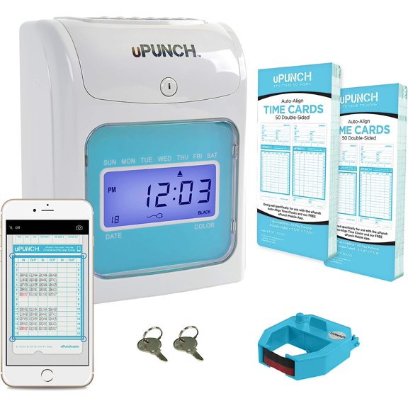 uPunch Time Clock with Free Punch to Pay Mobile App to Scan & Manage Timecards for Payroll (FN1000)