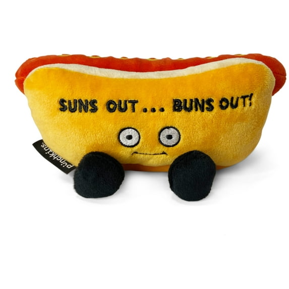 PUNCHKINS - "Suns Out…Buns Out!" Hot Dog Plushie - Funny Pun White Elephant Novelty Adult Gag Gift