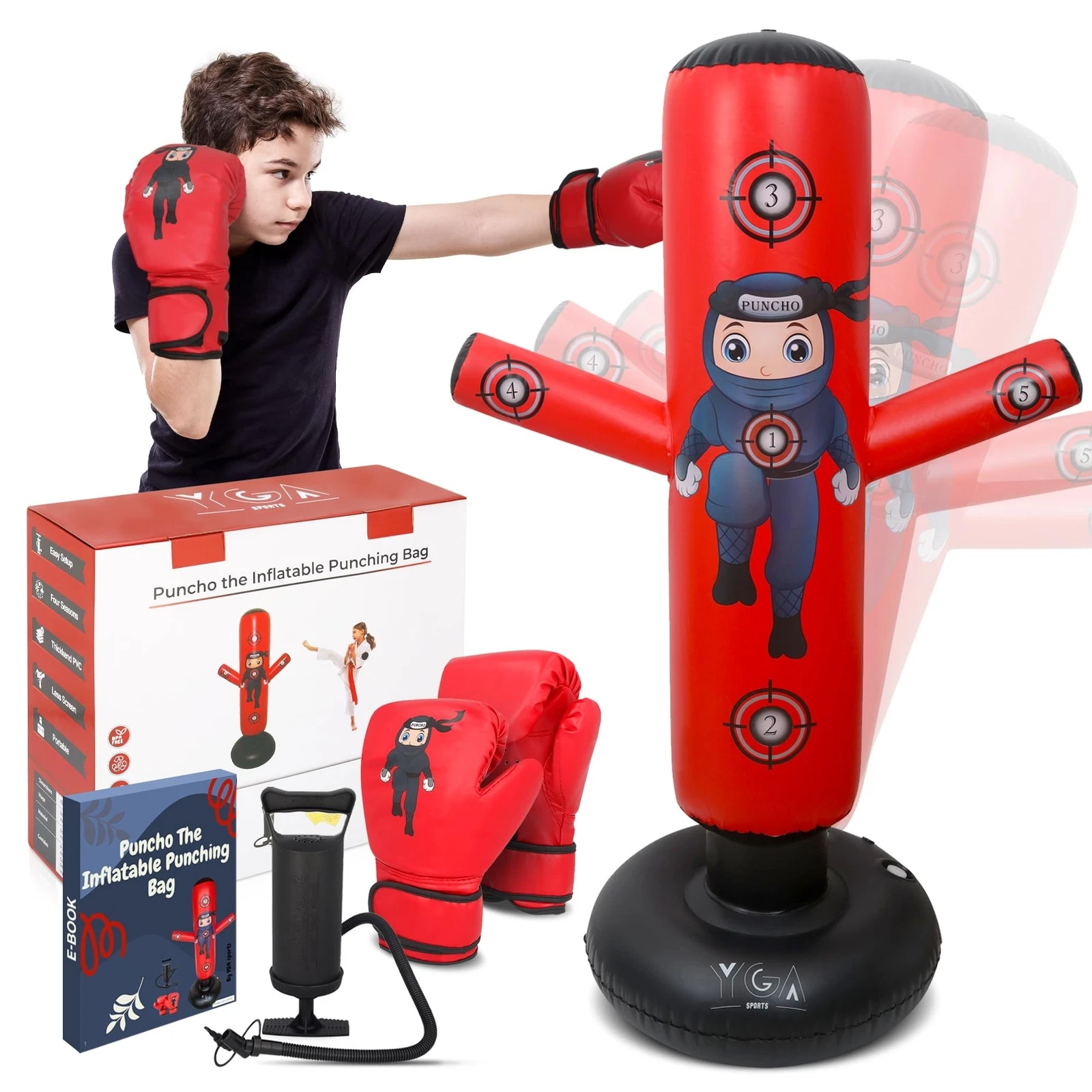 PUNCHO The Ninja Punching Bag for Kids: Kid Punching Bag Set 8-12 with Boxing...