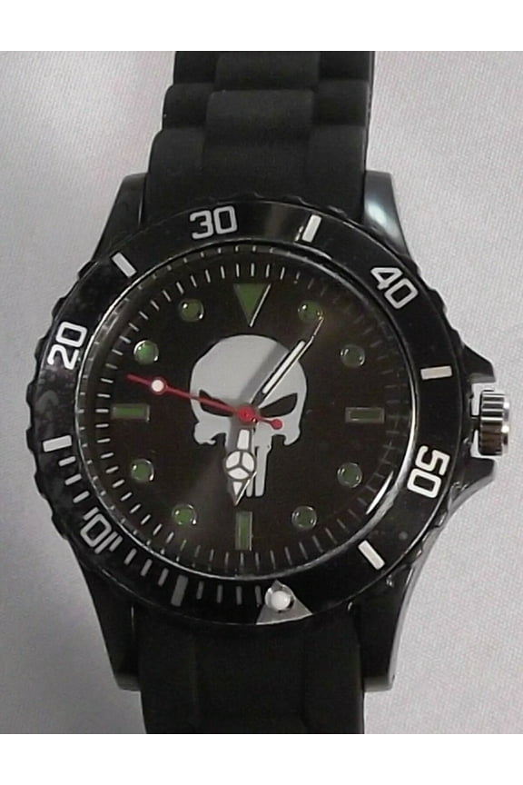 PUNISHER Skull Logo Black Silicone Band Wrist Watch