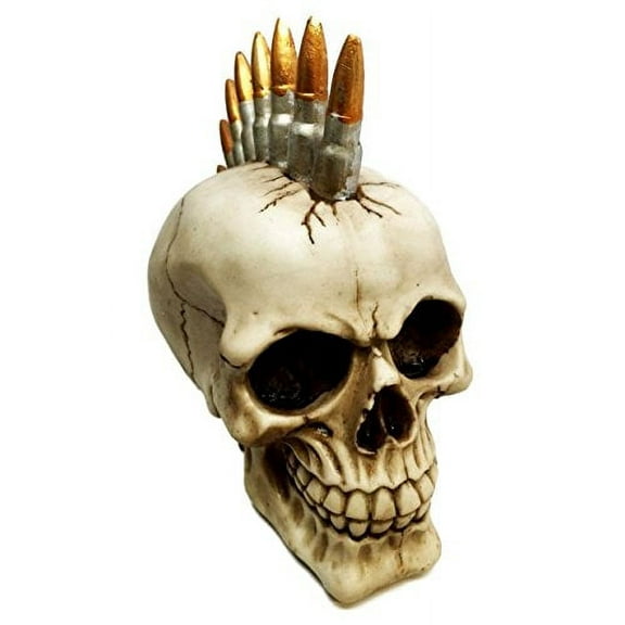 PUNK ROCK SPIKED BULLET SHELLS SKULL SKELETON SPOOKY FIGURINE SCULPTURE