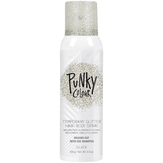 Punky Colour Temporary Hair and Body Glitter Spray, Multipurpose Spray On Hair Glitter, Silver, 3.5 oz Bottle