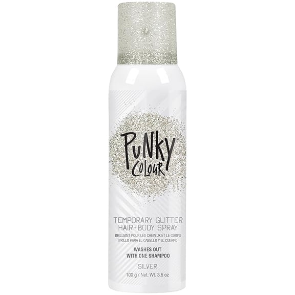 Punky Colour Temporary Hair and Body Glitter Spray, Multipurpose Spray On Hair Glitter, Silver, 3.5 oz Bottle