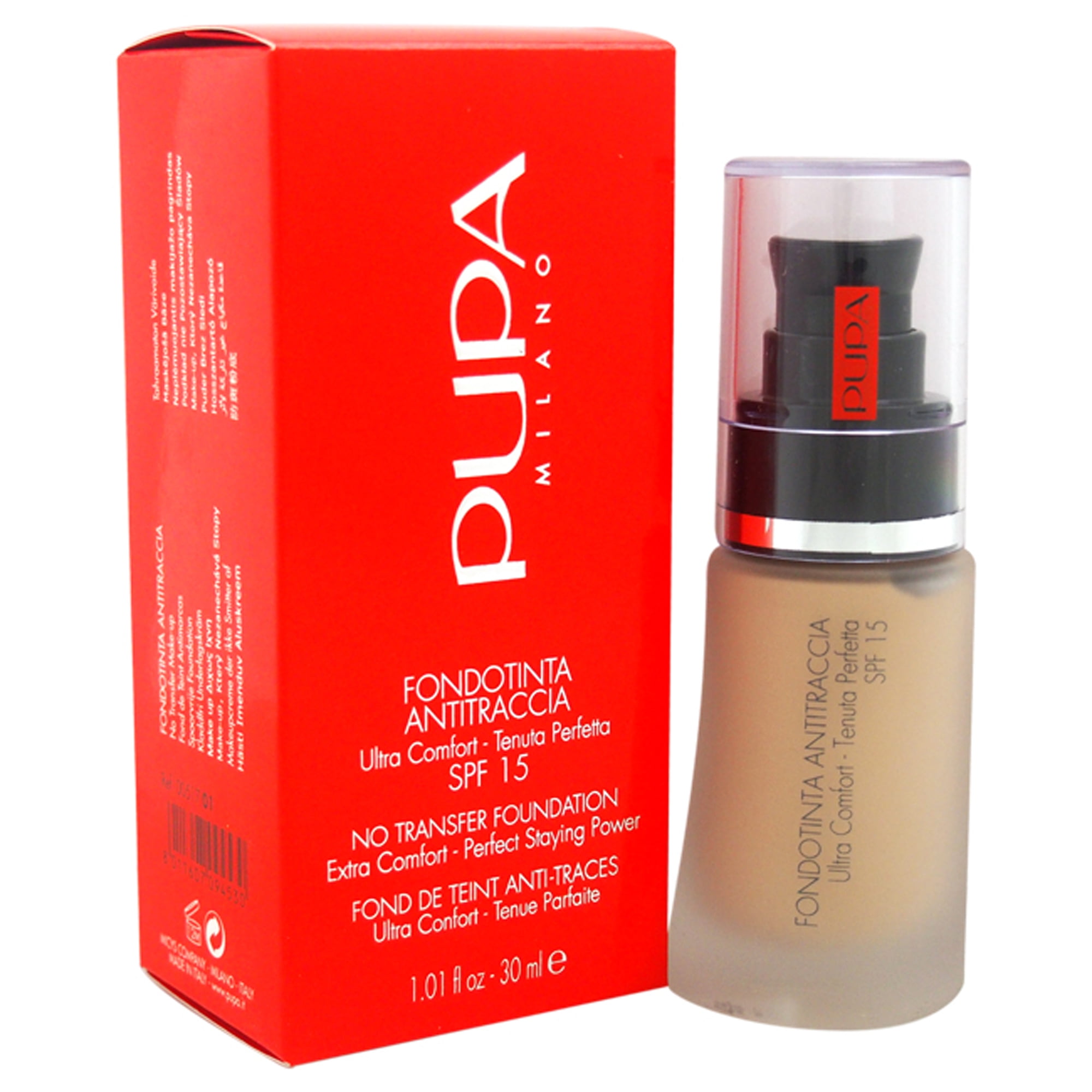 PUPA Milano No Transfer Liquid Foundation SPF 15, 01 Nude, 1.01 oz