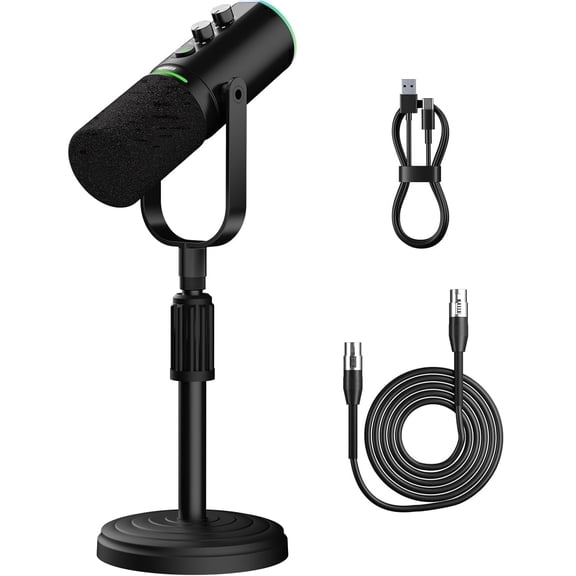 PPUPGSIS Dynamic Microphone for Gaming, Streaming, Podcast, Twitch, Youtube, Discord, Compatible with Mac Windows, Noise Reduction, Mute, Gain, Monitor, Pop Filter,USB , RGB Light