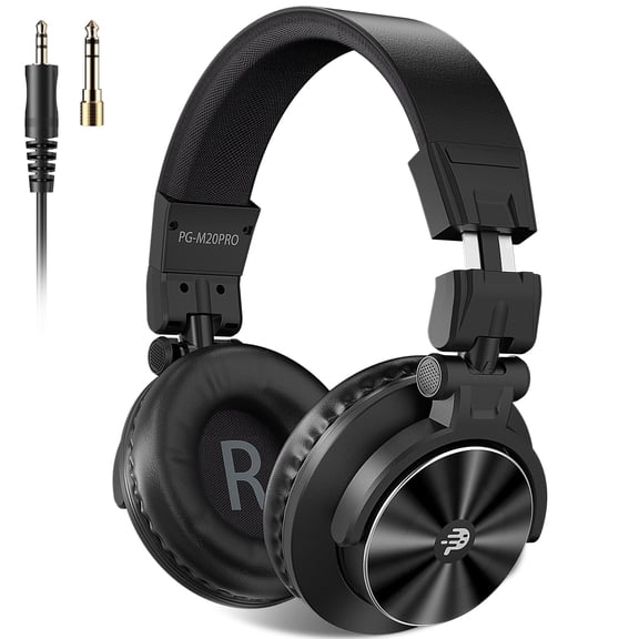 Wired headphones, 40kHz high-resolution DJ stereo headphones, equipped with 1/4-inch and 3.5mm audio jacks, suitable for recording, mixing, podcast production, and more