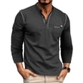 thumbnail image 1 of PUPIU Henley Shirts for Men Long Sleeve Casual Shirts with Pocket Henley Collar Black M, 1 of 4