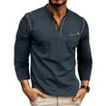 thumbnail image 1 of PUPIU Henley Shirts for Men Long Sleeve Casual Shirts with Pocket Henley Collar Navy M, 1 of 4