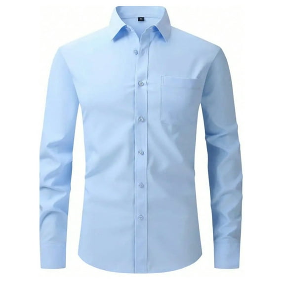PUPIU Mens Dress Shirts Long Sleeve Formal Shirt Button up Business Lapel Light Blue M