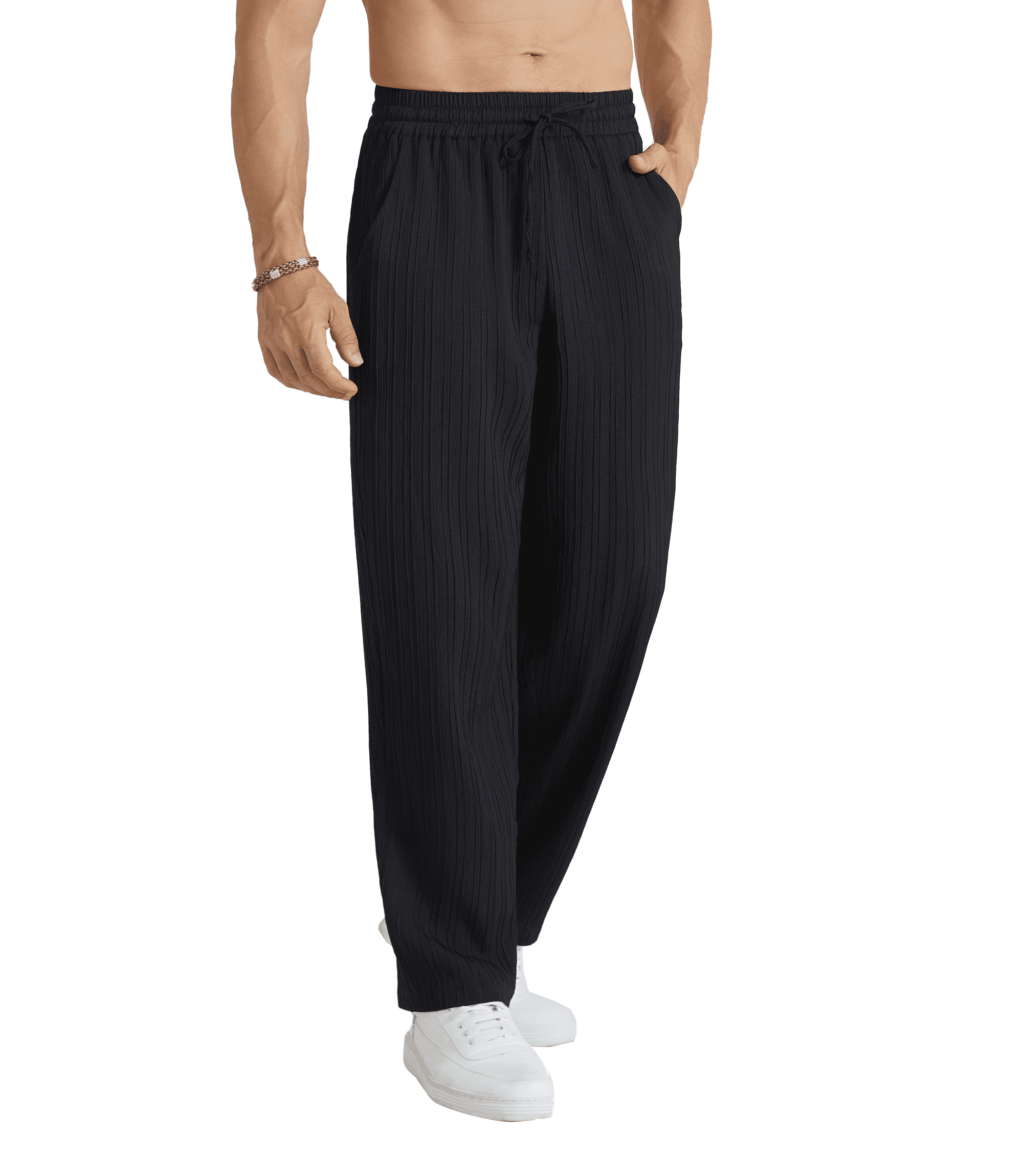 Elastic Unique Pockets Cotton Print Waist Men Pants Summer main image 1
