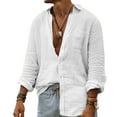 thumbnail image 1 of PUPIU Mens Linen Shirts Long Sleeve Mens Cotton Shirts Summer Beach Outfits Lapel White M, 1 of 1