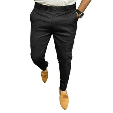 PUPIU Mens Slim Fit Formal Pants with Pockets Business Casual Pants Daily Work Black M