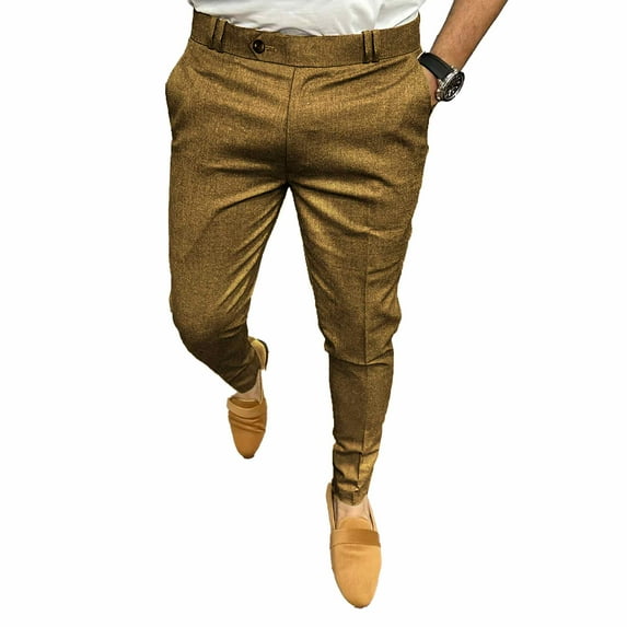 PUPIU Mens Slim Fit Formal Pants with Pockets Business Casual Pants Daily Work Brown XL